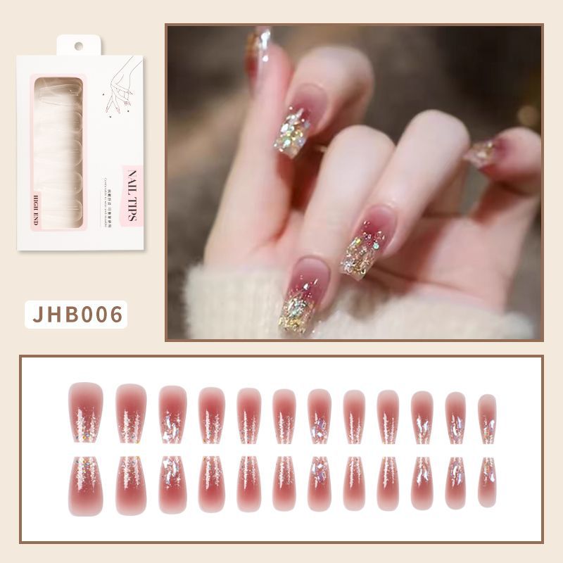 wear nail milky white gradient crooked peach heart nail sticker diamond in the debris elegant french nail stickers finished product fake nail patch nail sticker pieces