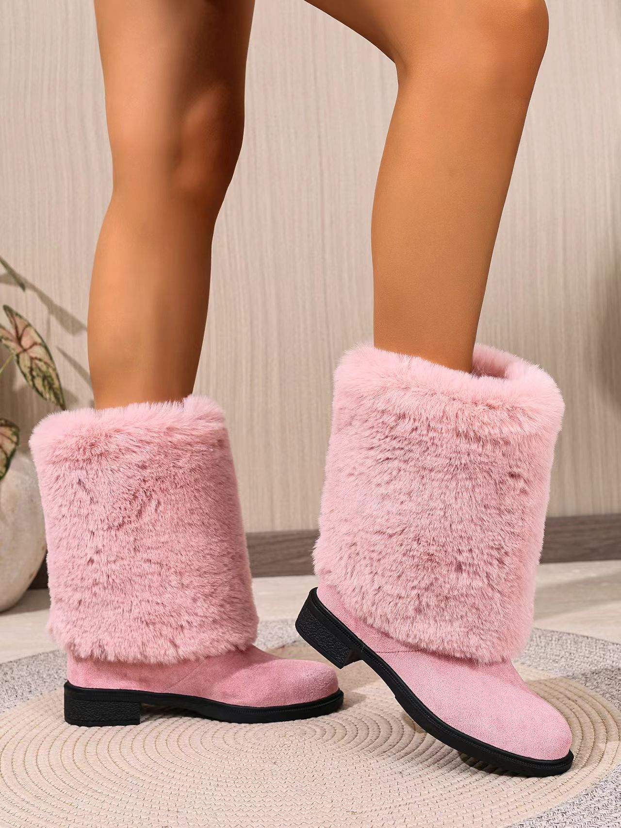 Botas de neve para mulher em camurça forradas com lã quente_voghion.com