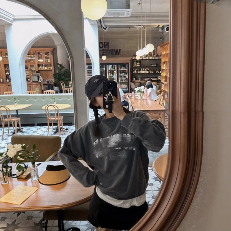Item number 0G2108, designer model AB vintage casual garment dyed ➕ Heavy-duty washed printed sweatshirt Item number 0G2108, designer model AB vintage casual garment dyed ➕ Heavy-duty washed printed sweatshirt