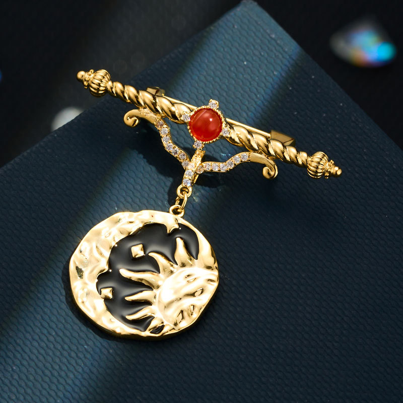 Fashion enamel sun god brooch original design high sense drop oil pendant pin women's new creative corsage