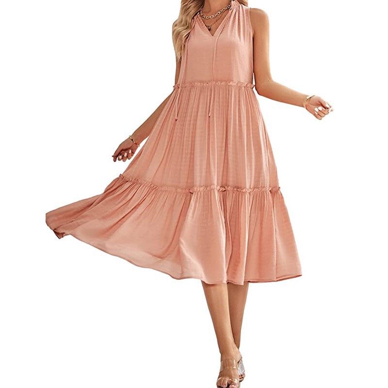 2025 Cross-Border Foreign Trade Women's New Summer Style Casual Sleeveless V-Neck Layered Ultra-Long Beach Dress for Women 2025 Cross-Border Foreign Trade Women's New Summer Style Casual Sleeveless V-Neck Layered Ultra-Long Beach Dress for Women