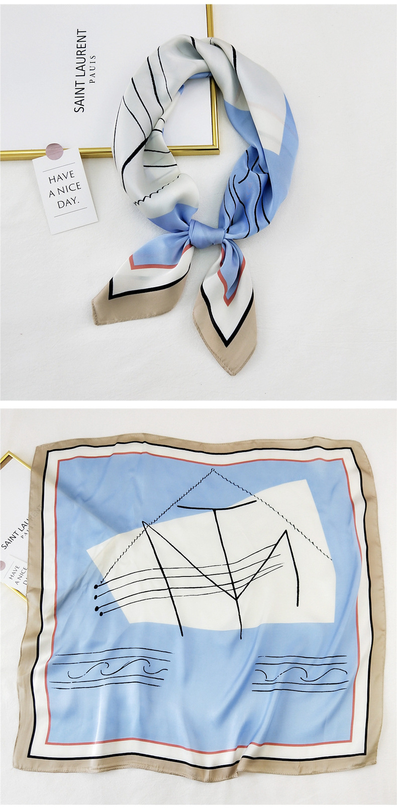 50g Weight Silk Scarf Classification Travel Occasion Silk Material Unisex Gender Printing Design Sweet Style Khaki, Grey, Purple, Red, Green, Blue, Camel, Yellow, Black Color Korean Printing Silk Square Scarf Wholesale 14