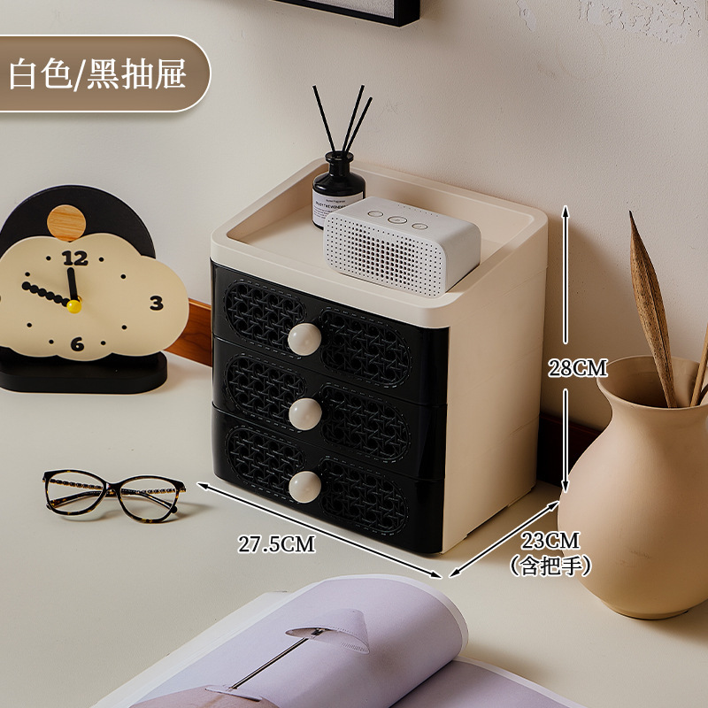 学生桌面收纳盒中古复古藤编风玄关入户门摆件客厅多层抽屉置物架|undefined