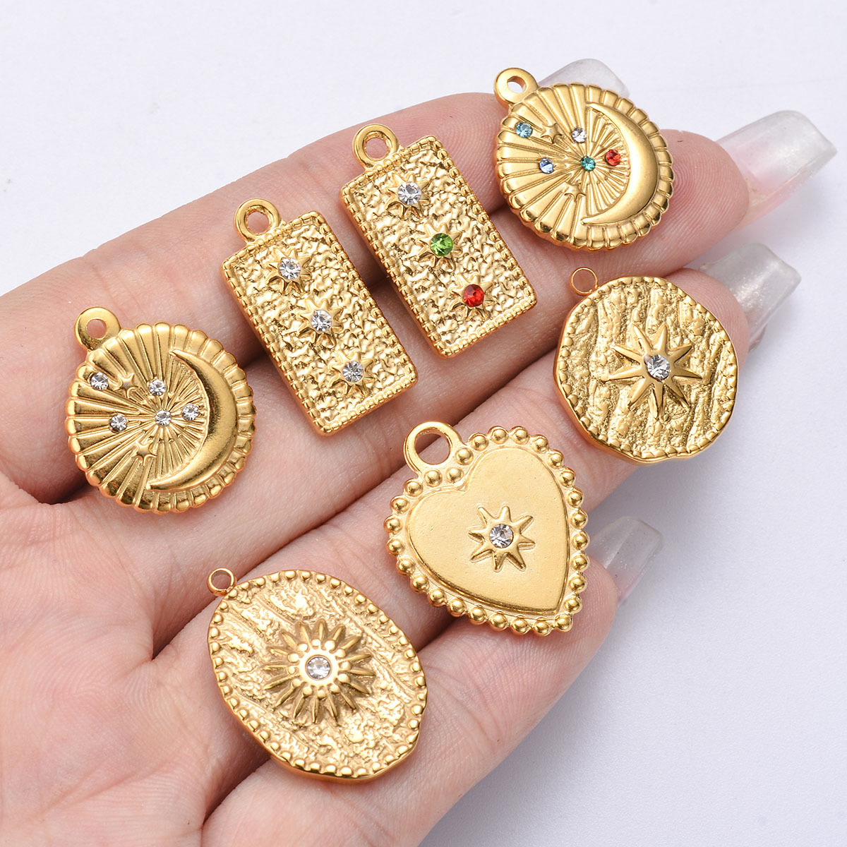 Pendant Jewelry Making Type 5 PCS/Package 17 * 21mm 304 Stainless Steel Zircon Star Moon Pendant