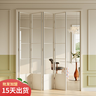 French Retro Folding Door Kitchen Bathroom Living Room Balcony Partition Floor Rail Balcony Foldableing Glass Door Customization