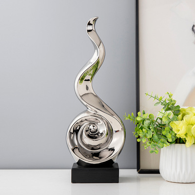 現代簡約銀色抽象螺旋線條擺件客廳樣板房書房電視櫃玄關背櫃擺飾