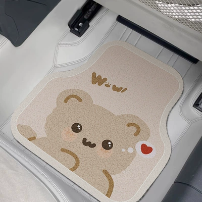 Car Wire Ring Floor Mats, Cartoon Four-Piece Set, Universal Car Floor Mats, Scratch-Resistant Floor Mats, Clean Car Interior Decorative Floor Mats (Universal Foot Pad) - q-cute-little-bear-front-row-5060cm-silk-circle-single-piece