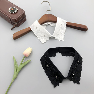 Autumn Leaf-Shaped Fashion Boutique Embroider with Crystal Beads Women's Versatile Sweater T-Shirt Gentle Style Fake Collar