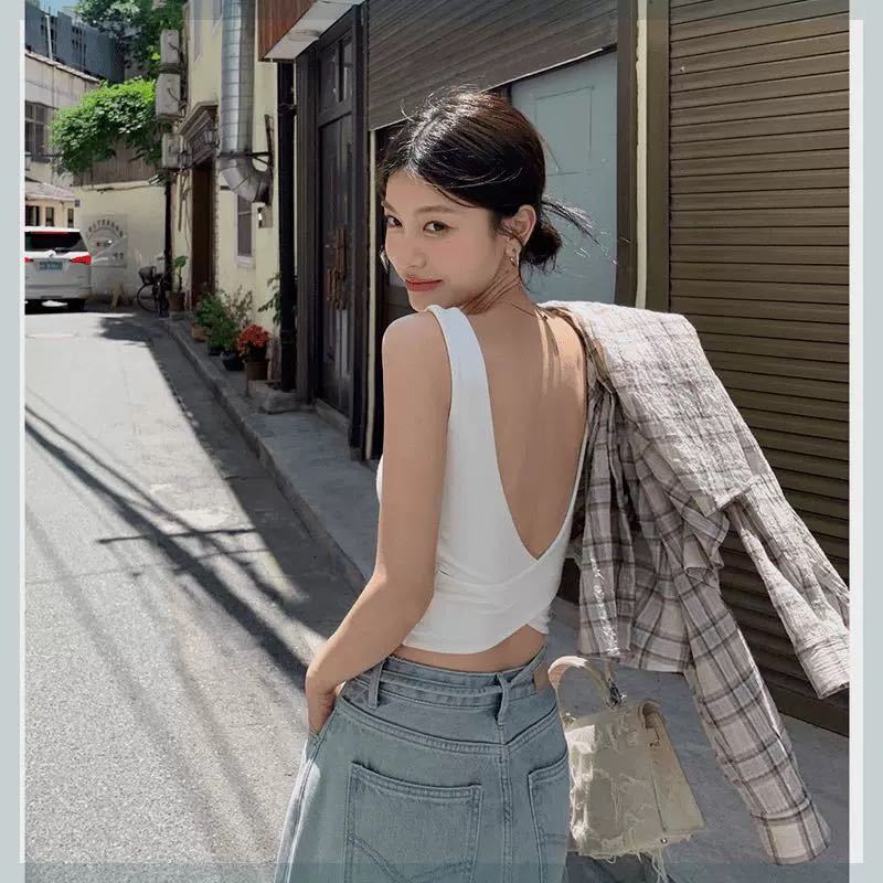 Hot Girl Camisole Women's Belt Chest Pad Inner Wearing Outer Wearing Cross Beautiful Back Bra One-piece Design Sense Base Top Women's Top