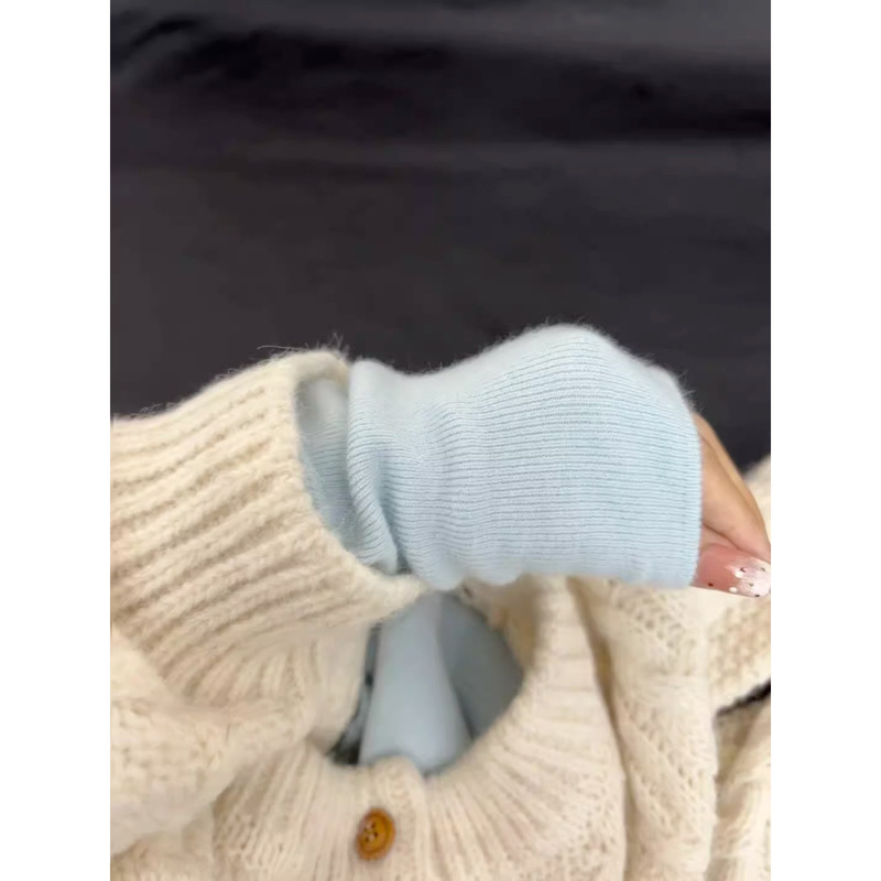 Light Blue Small Stand-Up Collar Inner Sweater for Women, Soft and Waxy Bottoming Shirt, Autumn and Winter All-In-One Velvet Thickeneded Warm Knitted Top