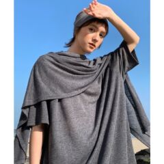 UNITY MODE デザイン感のあるイレギュラーノースリーブTシャツ レディース 春 高級感 ゆったり 柔らかいニットセーター