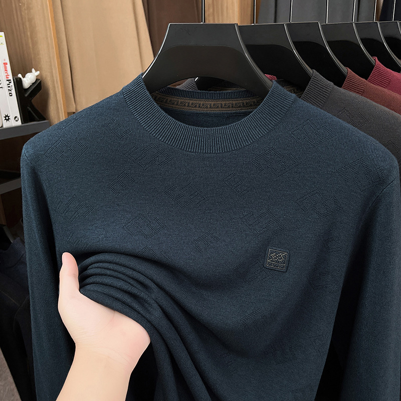 High-Density Jacquard Warm Long-Sleeve Sweater for Men, Autumn and Winter New Style, Simple and Trendy Men's Knitwear from Puyuan