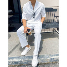 Y 32946 Linen Stand Collar Shirt Pant Set �����������������