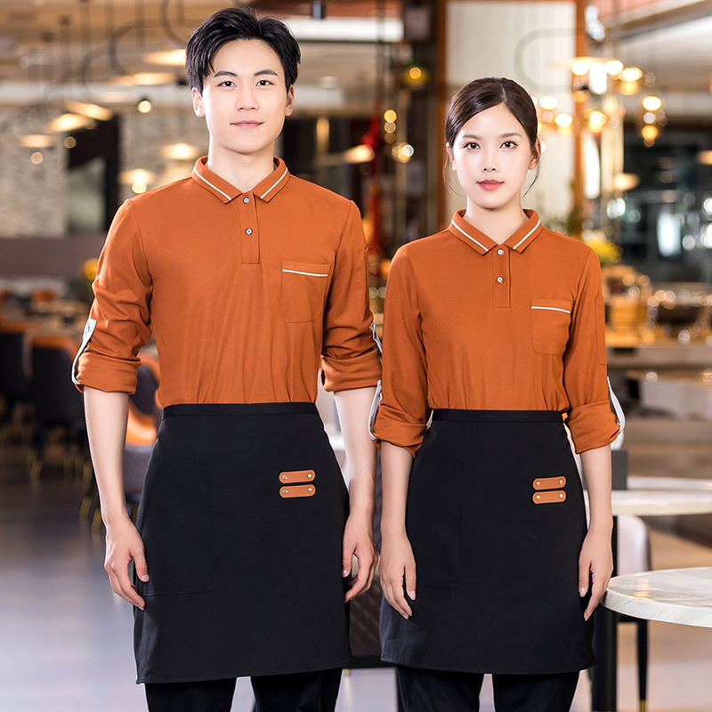 New Waiter Work Clothes Autumn Long-Sleeved T-Shirt Catering Restaurant Barbecue Hotel Hot Pot Employee Work Clothes Embroider