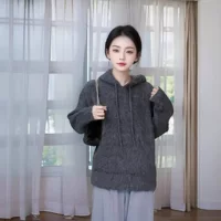 Demi-season alpaca, hoody, jacket, velvet sweater