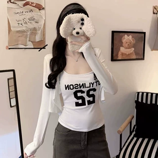 2067-2078美式辣妹秋季修身显瘦外穿字母印花吊带背心两件套女