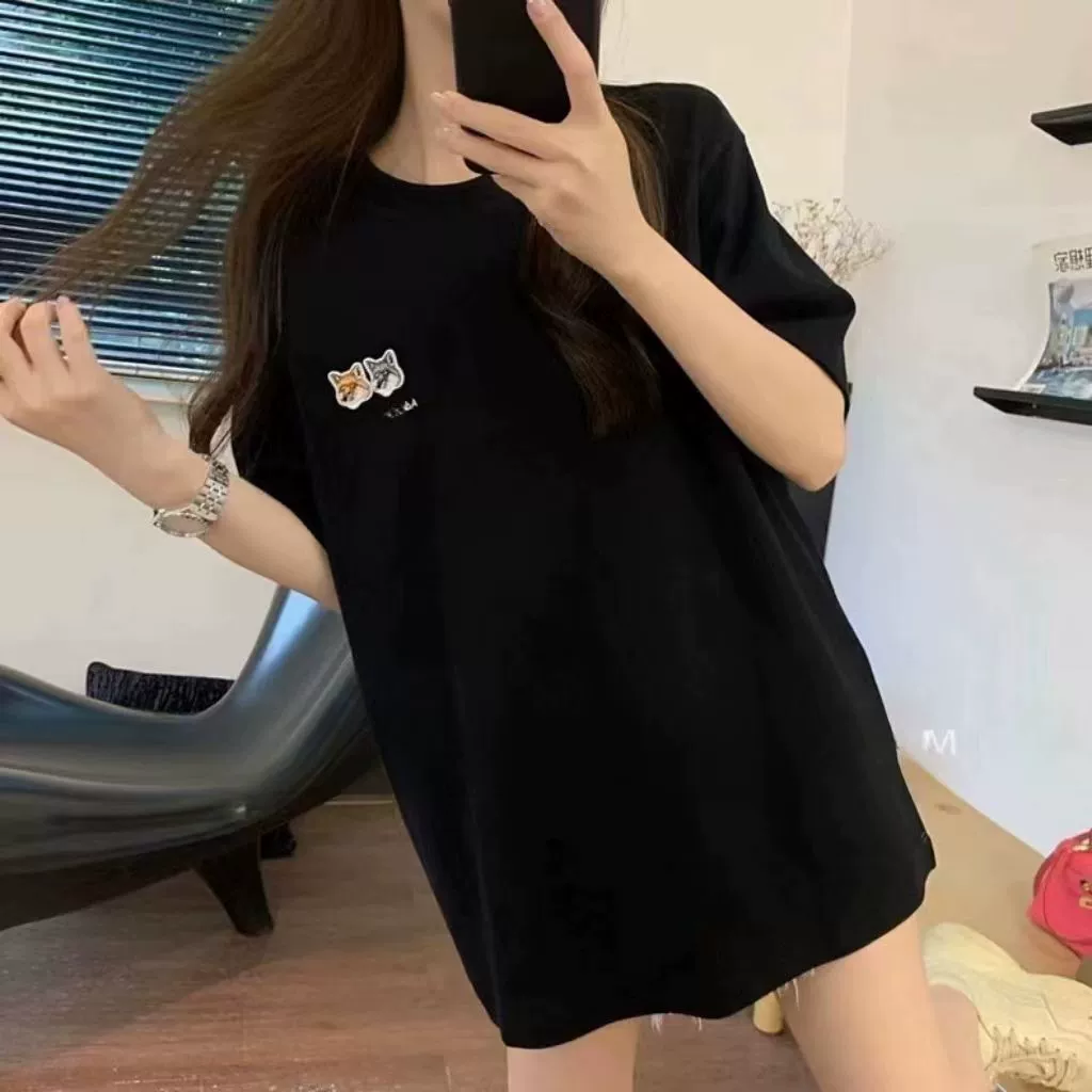 Jimo ADER летняя футболка с короткими рукавами и вышитой лисой, нишевая свободная универсальная мужская и женская пара, топ с короткими рукавами