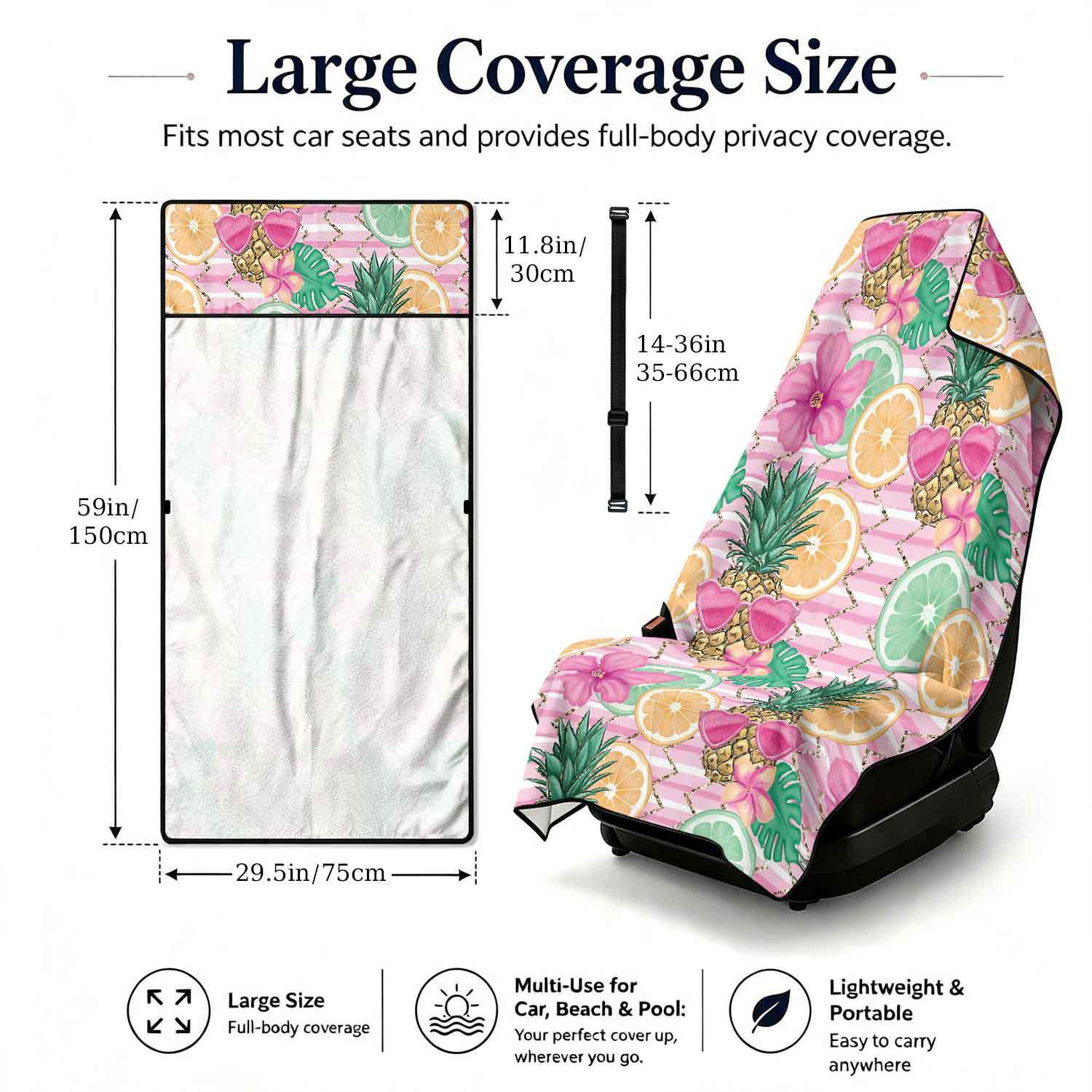 Printed bath towel and car seat cover 2-in-1, ultra-fine fiber outdoor beach and car dual-use universal seat cushion