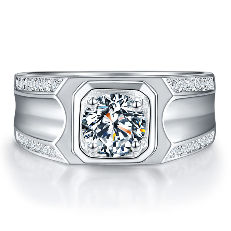Live Broadcast New American D-color Moissanite Diamond pt950 Simple 1-carat Micro set Men's Ring_voghion.com