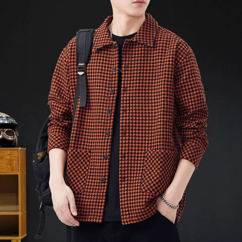 Тяжелый клетчатый рубашка мужская куртка с длинными рукавами 2025 Новый стиль высокого класса одежда большой размер весна и осень американский прилив