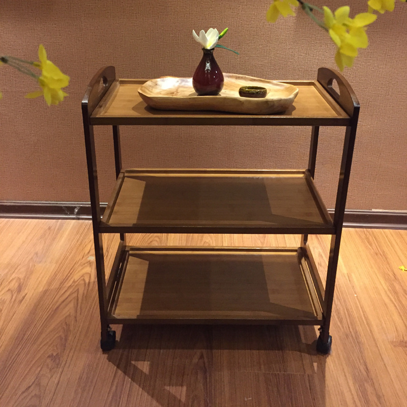 新款楠竹木板工具车实木推车推车美甲发廊院推车基通