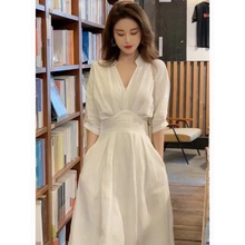 2024新款高级感小众设计长裙法式温柔风气质白色衬衫连衣裙子女夏