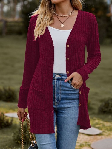 Autumn/Winter Amazon 2024 Women's Knit Buttoned Jacket with Fuzzy Texture, Pit Strips, Solid Color Long-Sleeve Open Top, Elegant Polo Style