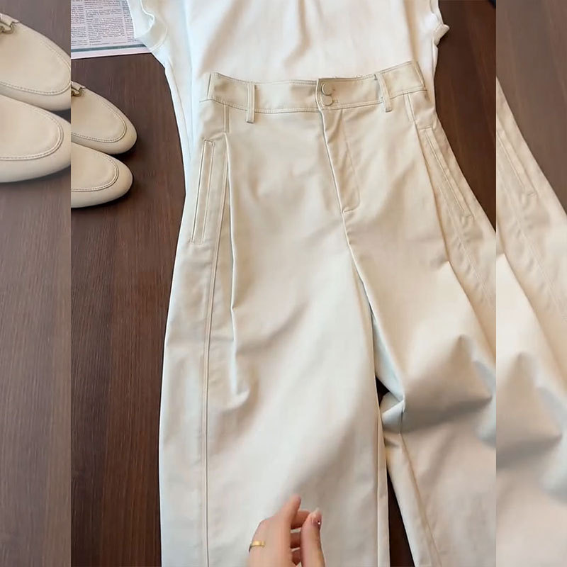 Strong goods are awesome! creamy-white High-grade Texture Cropped Casual Pants Comfortable Breathable High Waist Slimming Balloon Pants for Women