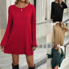 2024秋冬亚马逊跨境新款宽松圆领大码时尚针织外贸性感套头毛衣女