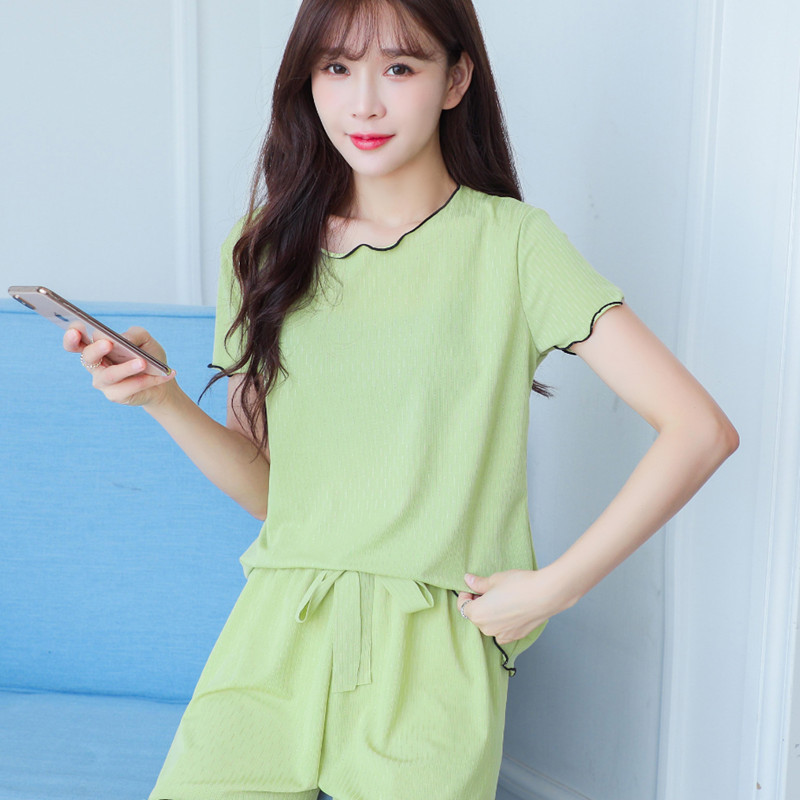 Pajamas women's summer 2025 new ice silk thin loose plus size youth home clothing two-piece suit wholesale