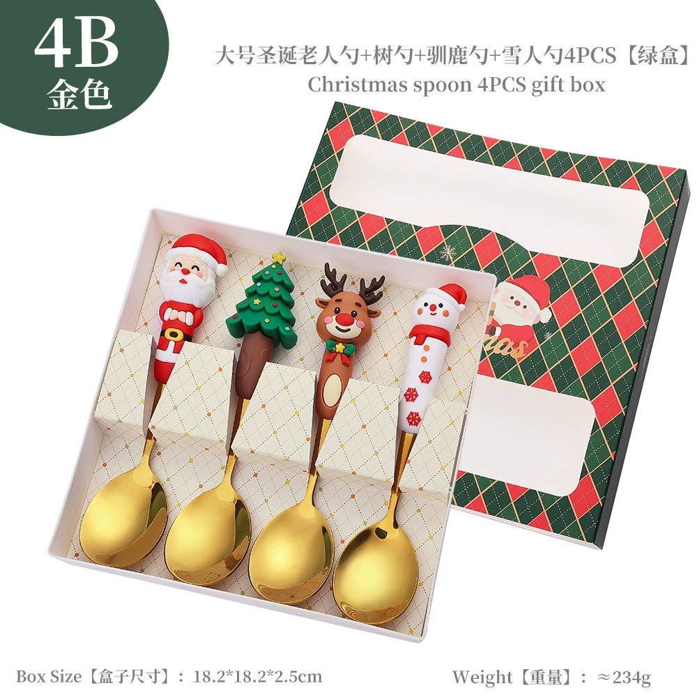 Christmas tableware set, large decorative spoon and fork, silver or titanium gold, 18 cm
