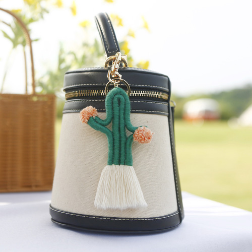 Bohemian knotted cotton rope braided handmade pendant, retro pastoral style plant succulent cactus bag pendant