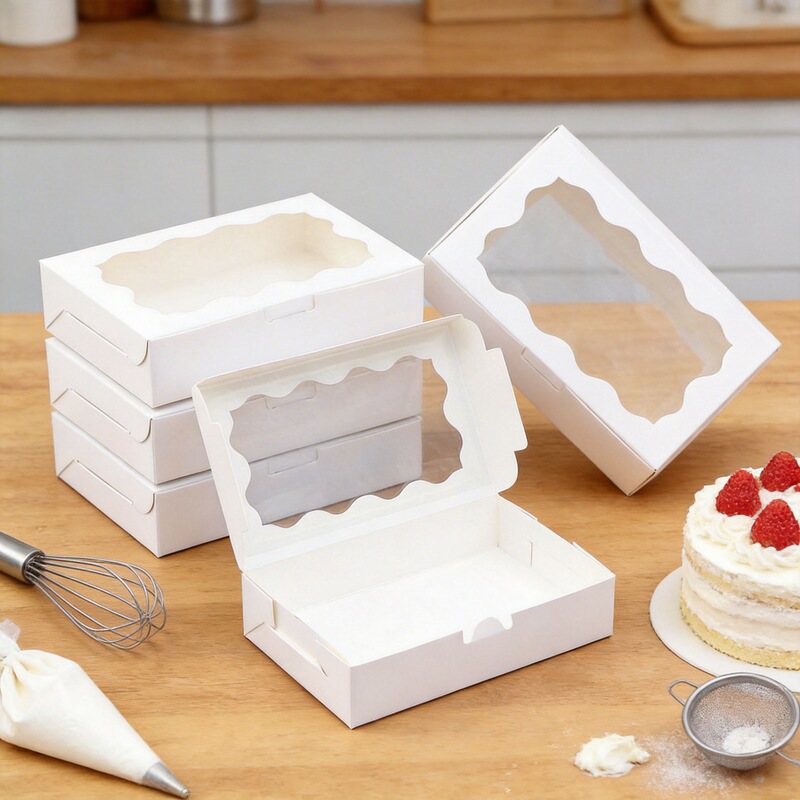 White/Kraft Paper Cake Box with Window, Disposable Baking and Pastry Packaging Box, Dessert Takeaway Box