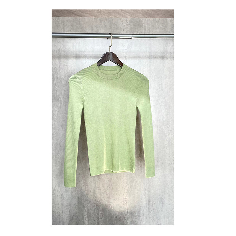Italian Early Spring Worsted Cashmere Base Women's Crewneck Knitted Slim Slim-Fit Pullover Cashmere Lined