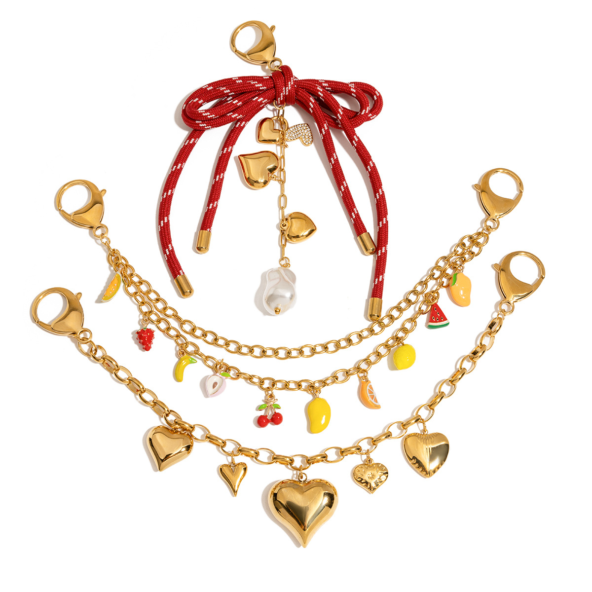 Wanxing Europa y América de alta gama bolso colgante diseño de nicho sentido titanio acero 18 quilates amor dorado fruta cadena colgante joyería de perlas