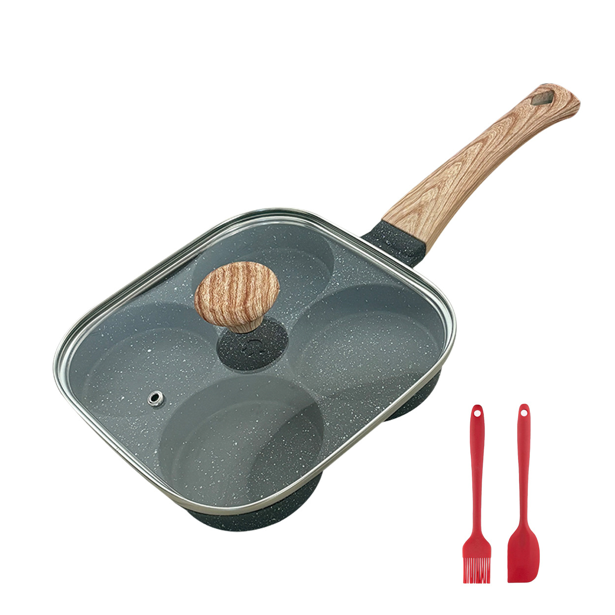 [Fuente de fábrica] Comercio exterior Venta caliente maifan piedra de cuatro agujeros huevo frito tres en uno pan antiadherente pan de desayuno