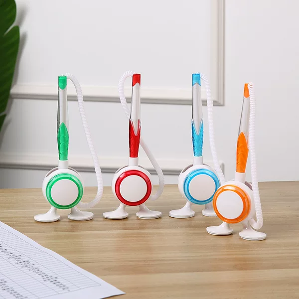 Plastic Vertical Two-Leg Desk Pen Creative Desktop Fixed Sign Pen Spring Rope Pen Advertising Neutral Desk Pen Printing