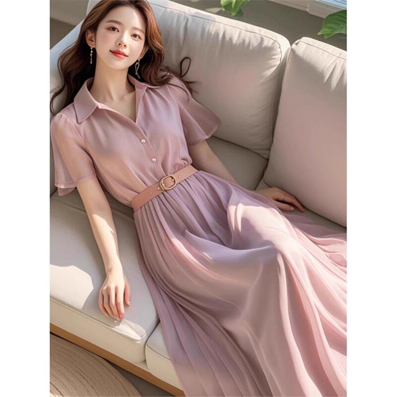2026 New Summer Style Popular This Year: Simple, Elegant, and High-End Purple Chiffon Dress for Women, Long Dress