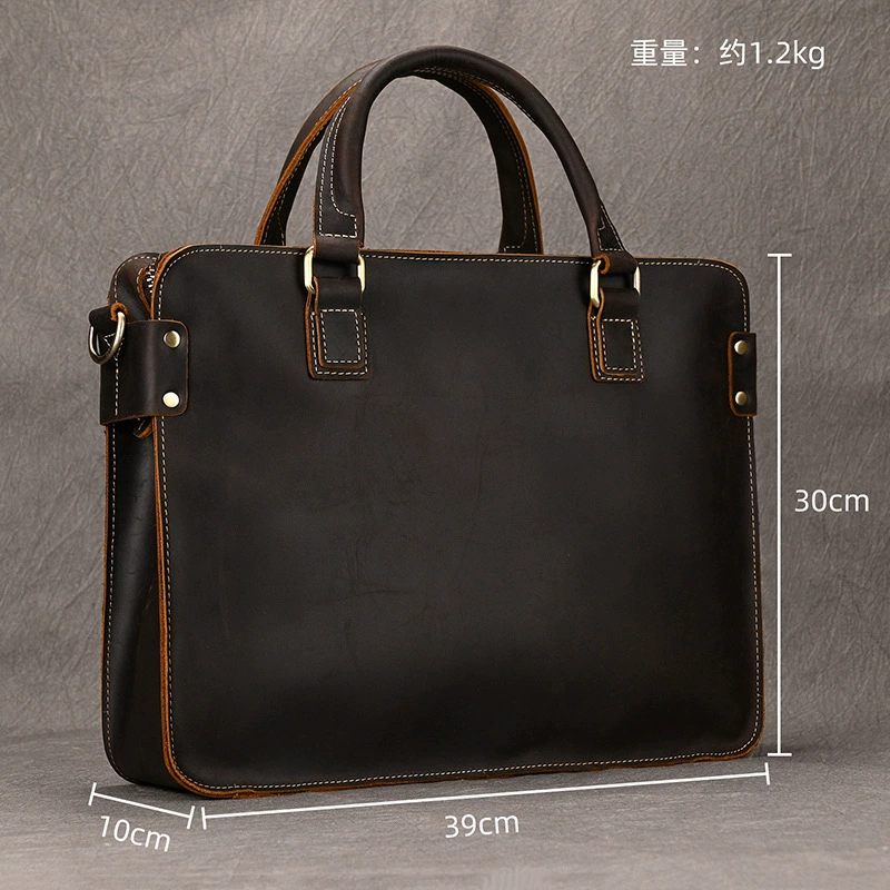 Retro one-shoulder bag, leather shoulder bag, laptop, cowhide