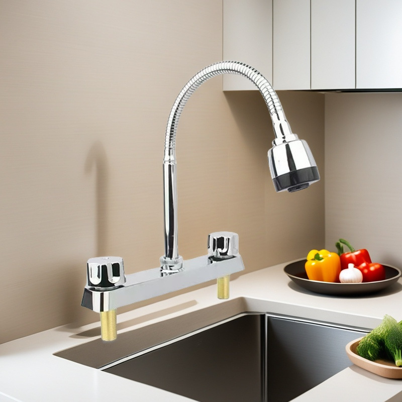 Cross-Border South America 8inch Double-Handle Hot and Cold Faucet Zinc Alloy Kitchen Sink Rv 360-Degree Swivel Faucet