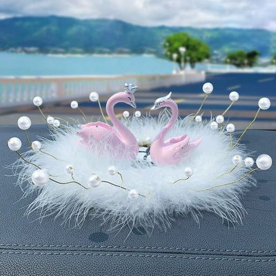 Swan car interior accessories car Car ornaments - new-pink-swan-round-feather-cushion
