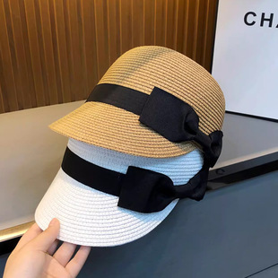Korean style bow hat women's summer fashion sun protection straw hat breathable women's equestrian hat new sunshade peaked hat