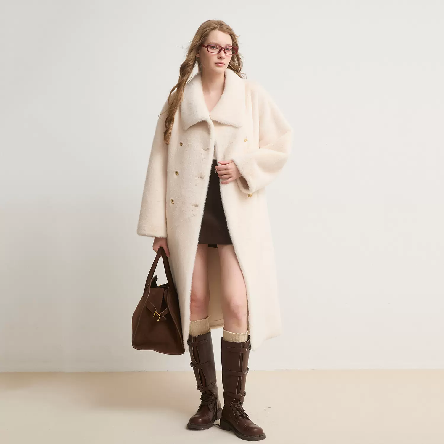 环保水貂毛 长短款轻奢双排扣收腰皮草加厚毛毛外套女秋冬