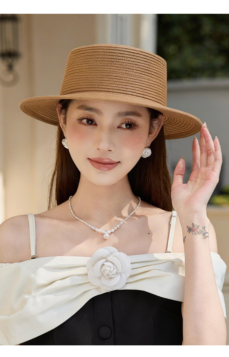 Mũ rơm vành rộng phong cách Pháp Hepburn cho nữ đi biển — màu be chi tiết 6