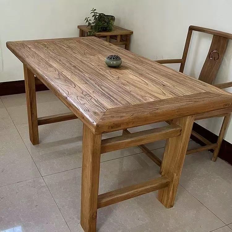 Old Elm Tea Table B&B Dining Table Old Weathered Old Door Panel Solid Wood Desk Retro Tea Table Tea Table Tea Table and Chairs