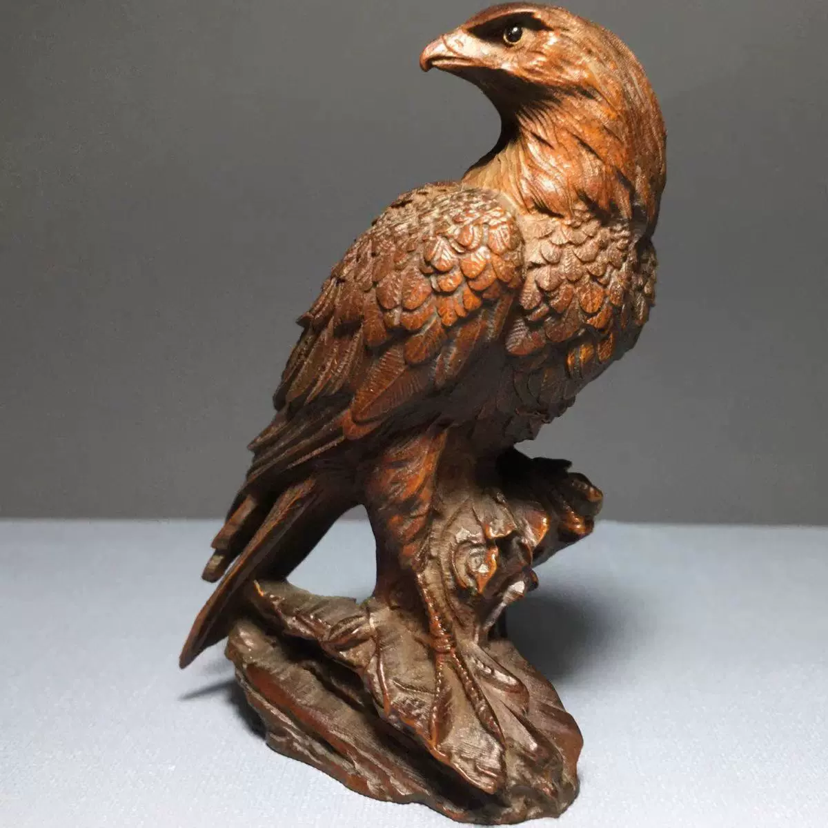 小叶黄杨木雕老鹰大展宏图摆件仿古旧藏纯实木雕刻手把件文玩桌摆