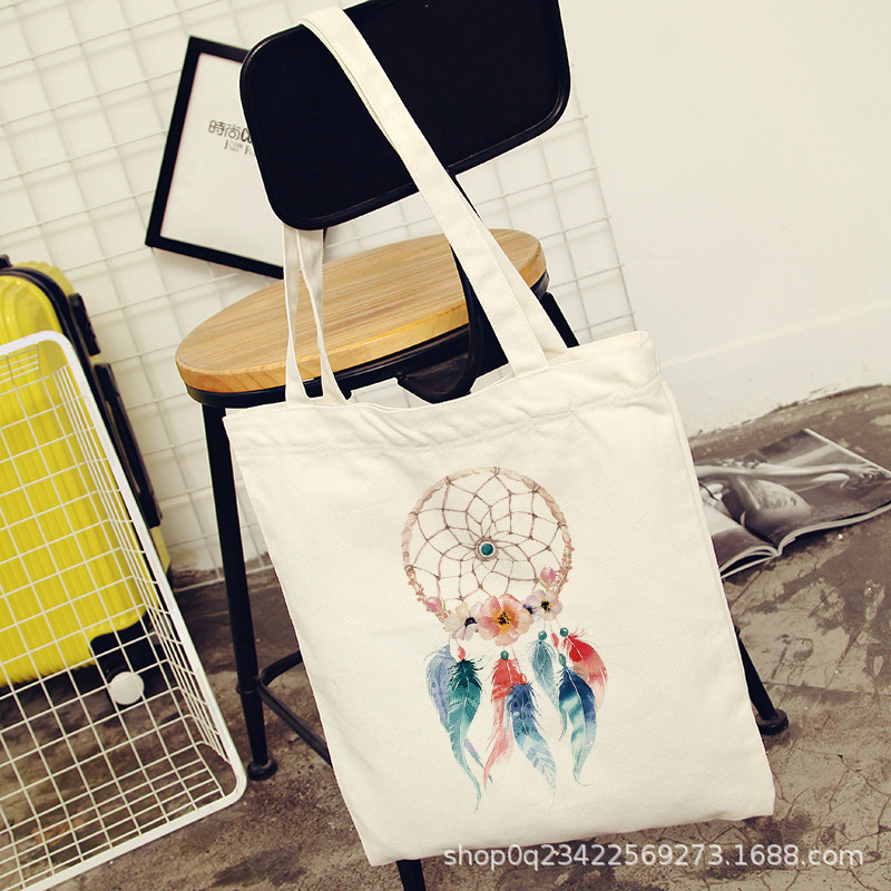 外贸Dream Feather捕梦网羽毛印花帆布包单肩学生时尚手提袋现货