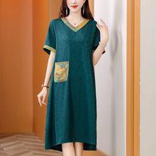 2025夏装新款遮肉过膝连衣裙妈妈装高档印花裙中老年大码裙子