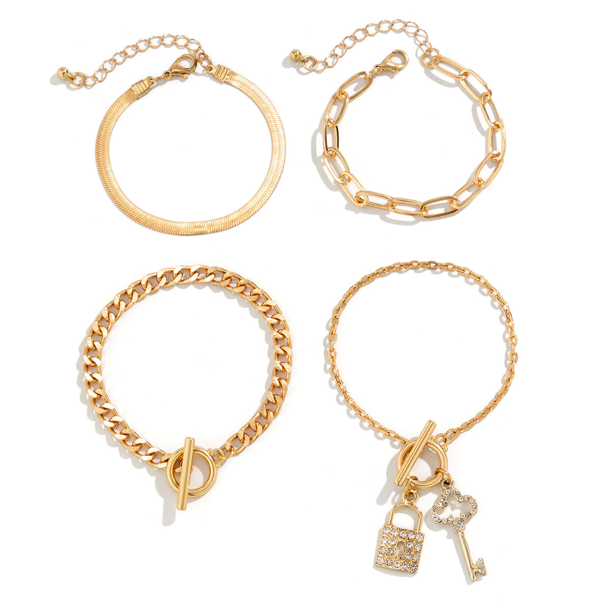Diamond Encrusted Lock Key Bangle Bracelet Vintage Jewellery_voghion.com
