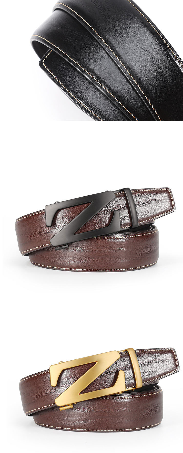 Men's Belt Automatic Buckle Business Genuine Leather Fashion Belt_voghion.com
